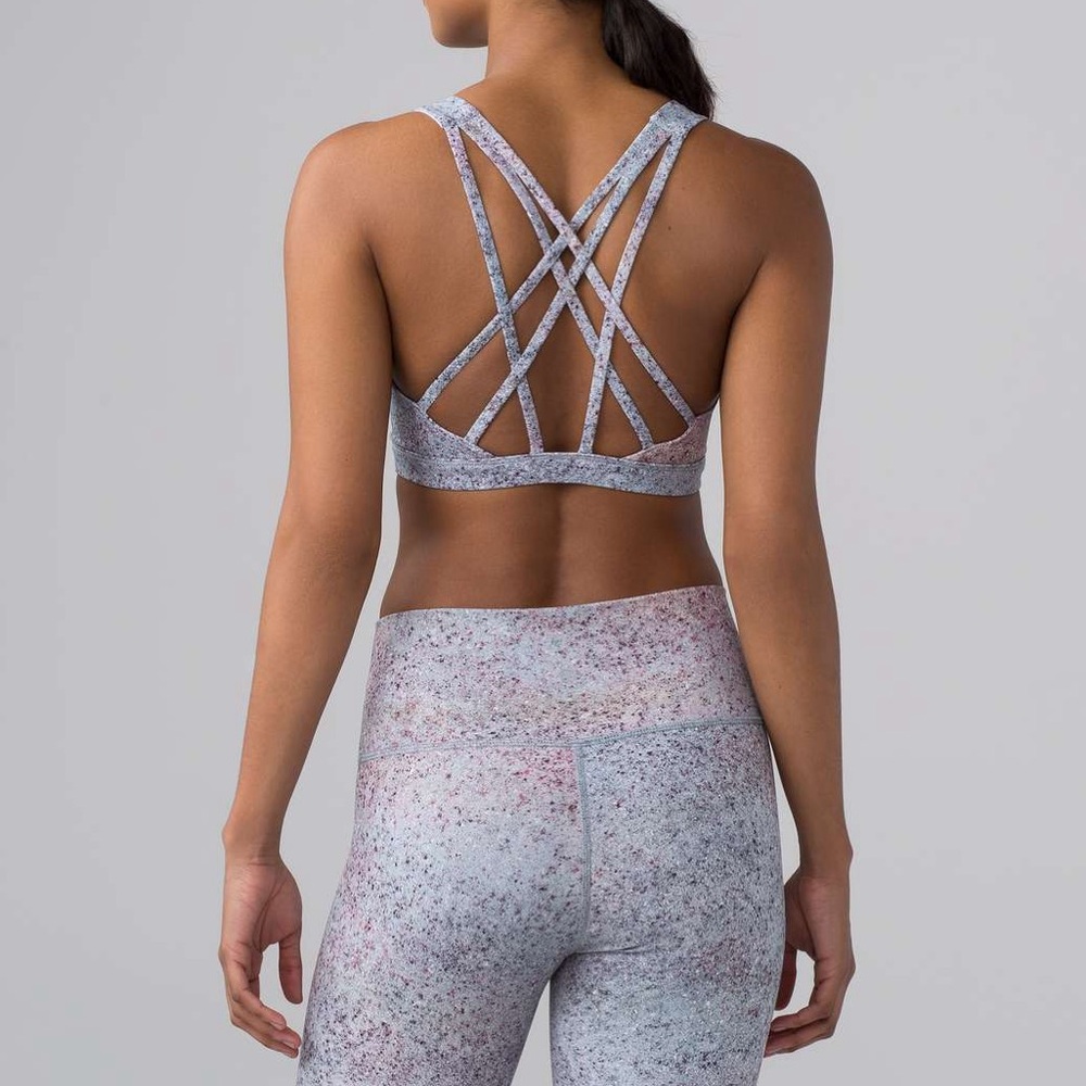 LKNew Lululemon Free Be Serene Sport Bra Strappy Yoga Top Summer Haze W2AJAS M 6